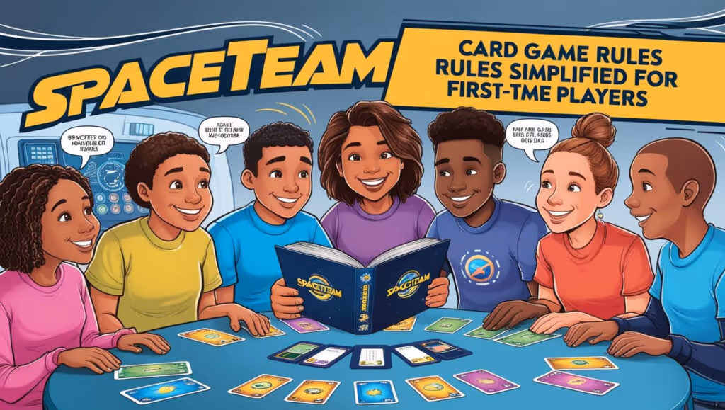 A family playing the Spaceteam card game together and learning the rules