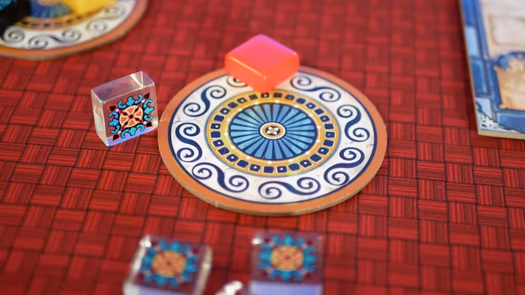 Close-up of Azul factory display with tiles