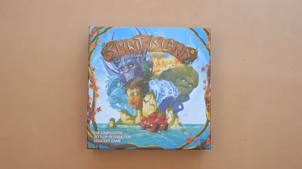 The Spirit Island box, a solo and cooperative game about defending an island from invaders.
