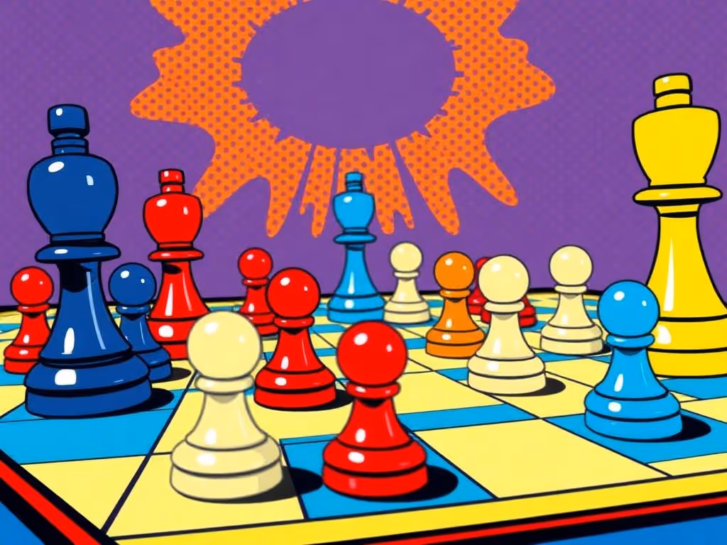 A vibrant illustration of a chess game with colorful pieces, symbolizing strategic communication.