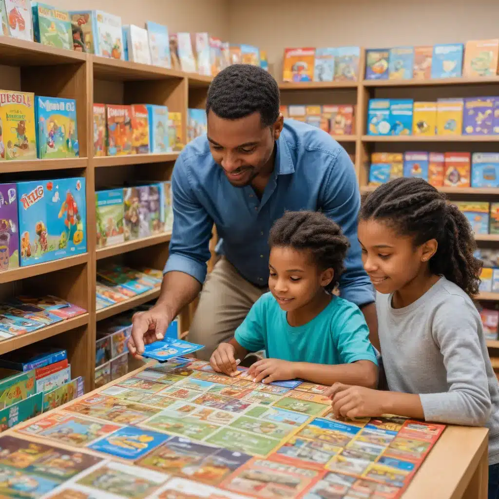 dad and his daughters choosing the right board game for their age