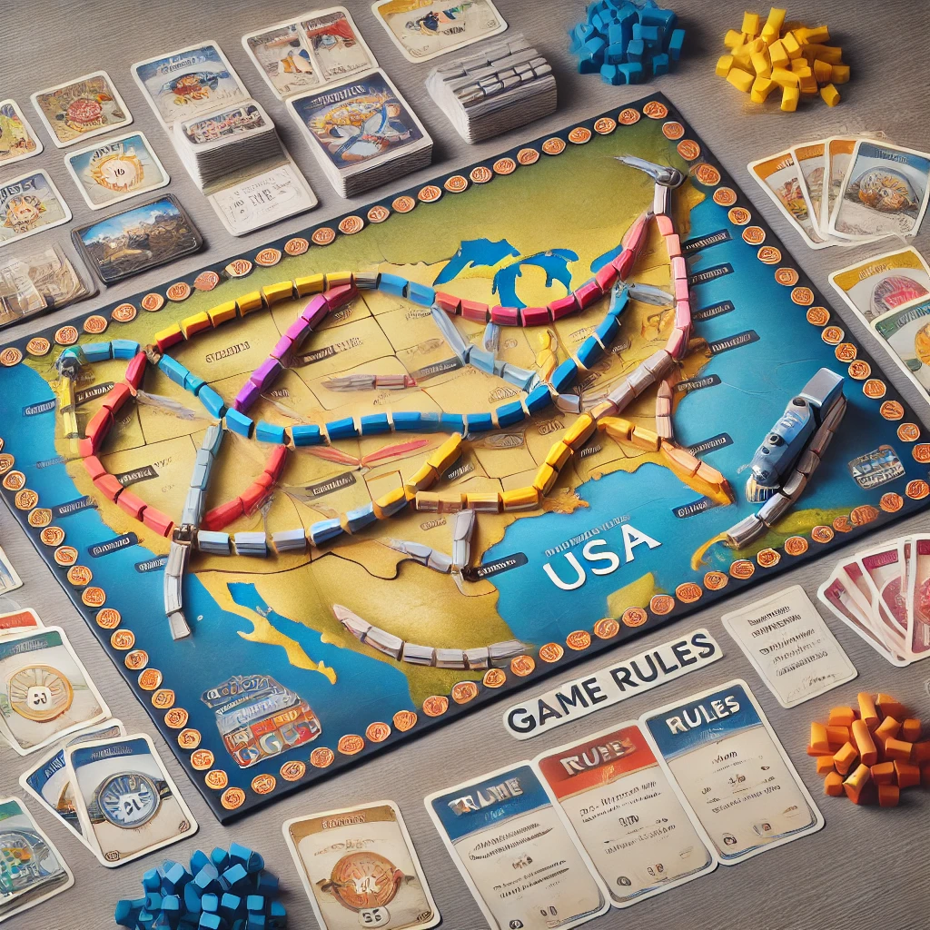 Standard Ticket to Ride USA board game setup with key components and basic rules