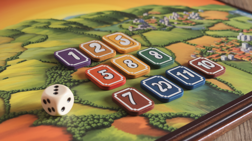 Close-up of Catan ore and wheat cards with a city card and other resources in the background.