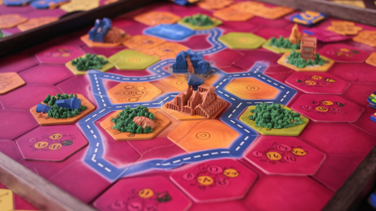 Catan game board with settlements and roads