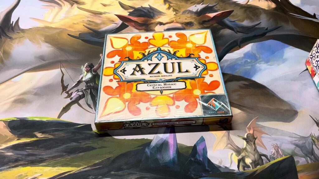 Azul: Crystal Mosaic expansion box on a fantasy-themed background.