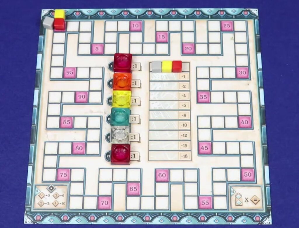 Azul: Stained Glass of Sintra board game in play with colored tokens and numbered tiles.